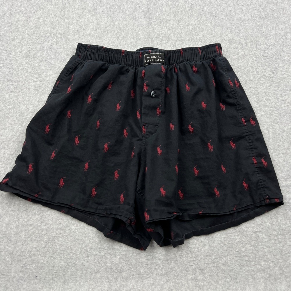 Polo Ralph Lauren Sleep Shorts Men's Medium Black Cotton Pony AOP 5" Box Stretch